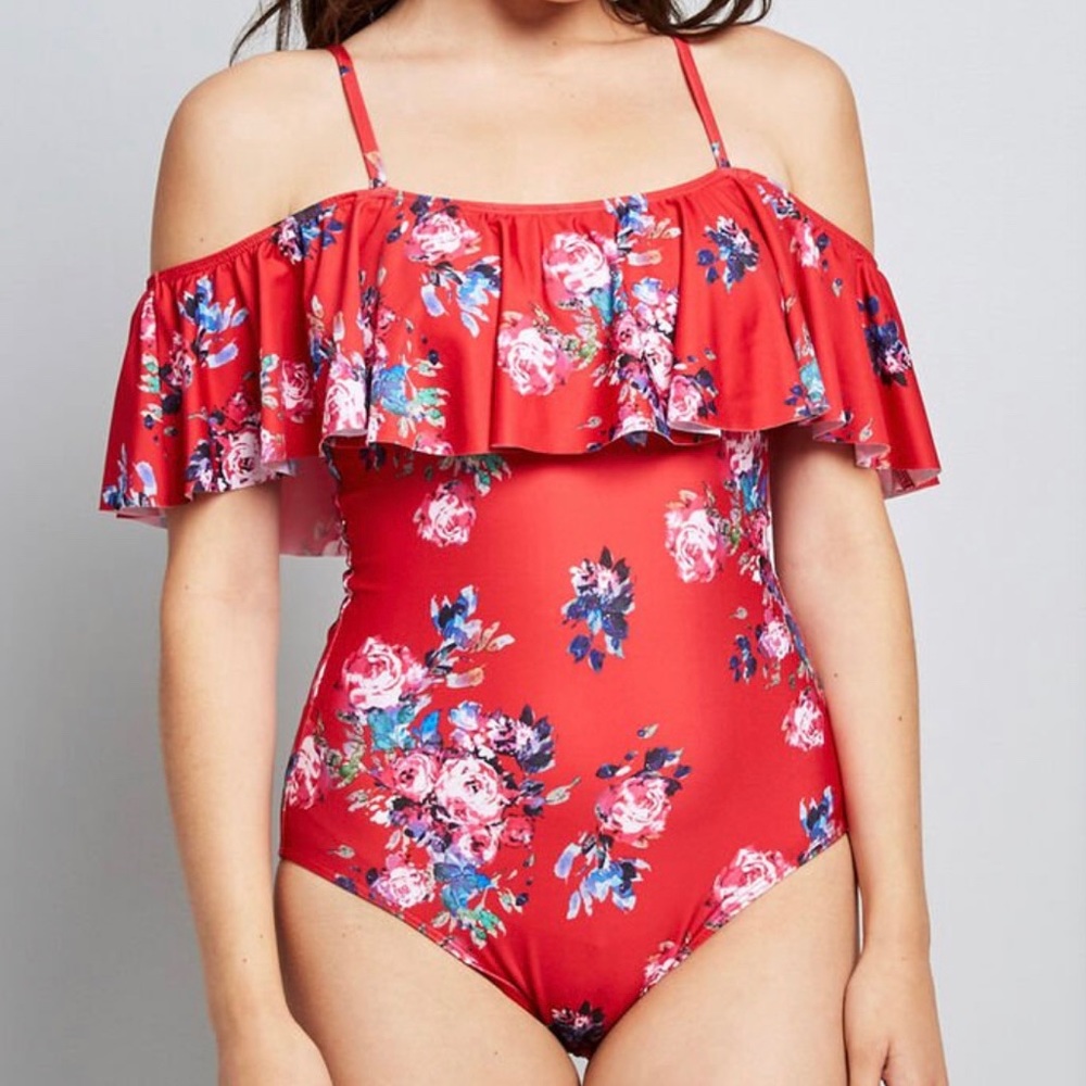 ModCloth Bathing Suit One Piece Floral Ruffle